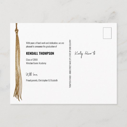 金ゴールドモダンタッセルクラス2024卒業写真 案内ポストカード (裏面)
