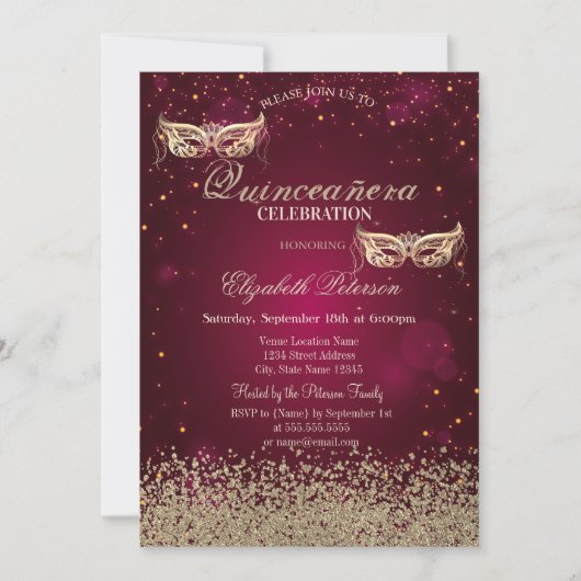 金ゴールドモダンダイアモンズマスクレッドキンセアニラ 招待状 (正面)