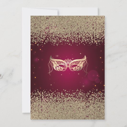 金ゴールドモダンダイアモンズマスクレッドキンセアニラ 招待状 (裏面)