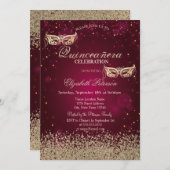 金ゴールドモダンダイアモンズマスクレッドキンセアニラ 招待状 (正面/裏面)