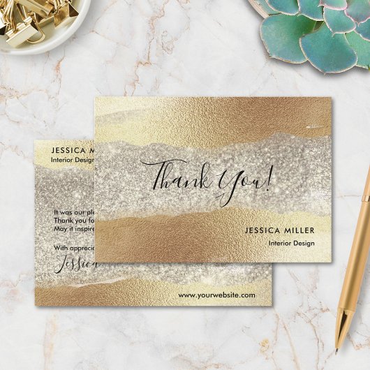 金ゴールドモダンダイヤモンドグリッターホイルフェイクラグジュアリーグラム サンキューカード