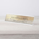 金ゴールドモダンダイヤモンドグリッターホイルフェイクラグジュアリーグラム デスクネームプレート (正面)