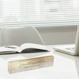 金ゴールドモダンダイヤモンドグリッターホイルフェイクラグジュアリーグラム デスクネームプレート