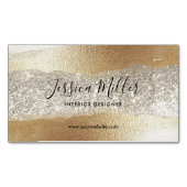 金ゴールドモダンダイヤモンドグリッターホイルフェイクラグジュアリーグラム マグネット名刺 (正面)