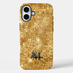 金ゴールドモダンダイヤモンド詰め模様モノグラム iPhone 16 PLUSケース