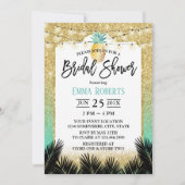 金ゴールドモダンティール(緑がかった色)グリッターパイナップルブライダルシャワー 招待状 (正面)