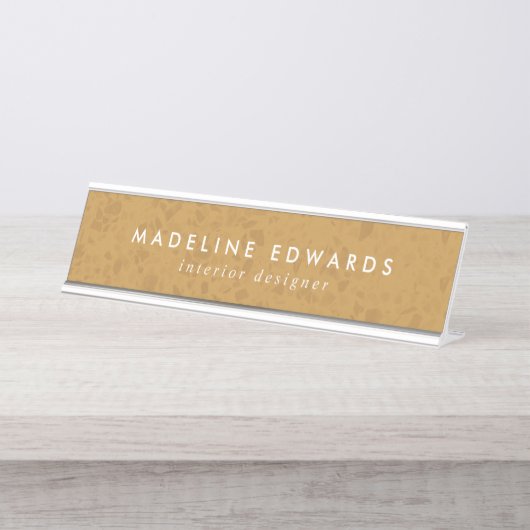 金ゴールドモダンテラッツォパーソナライズされたデスク名プレート デスクネームプレート (正面)