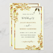 金ゴールドモダンデザイン結婚式招待状カード (正面/裏面)