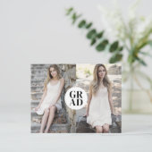 金ゴールドモダンドットタイポグラフィ3写真卒業アン 案内ポストカード (スタンド正面)