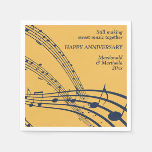 金ゴールドモダンネイビーSWEET MUSIC HAPPY Anniversary スタンダードカクテルナプキン