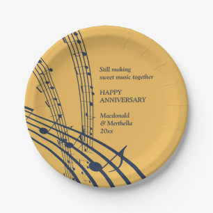 金ゴールドモダンネイビーSWEET MUSIC HAPPY Anniversary ペーパープレート