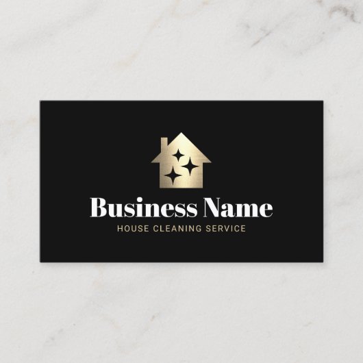 金ゴールドモダンハウスクリーニングメイドサービスブラック 名刺 (正面)