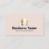 金ゴールドモダンハウスクリーニングメイドサービス赤面ピンク 名刺 (正面)