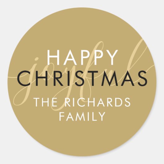 金ゴールドモダンハッピークリスマスシックなスクリプト喜び ラウンドシール (正面)