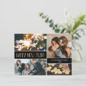 金ゴールドモダンハッピーニューイヤープリントフォトコラージュ シーズンカード (スタンド正面)