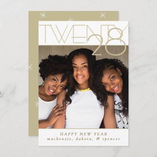 金ゴールドモダンハッピーニューイヤー |写真クラシックカスタム シーズンカード (正面/裏面)