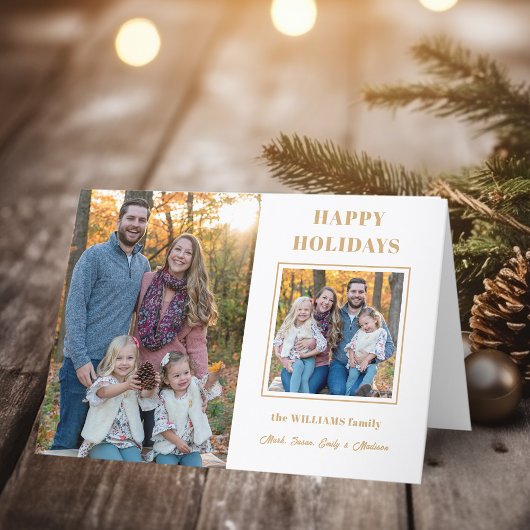 金ゴールドモダンハッピーホリデーズツーフォト シーズンカード