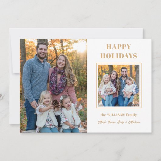 金ゴールドモダンハッピーホリデーズツーフォト シーズンカード (正面)
