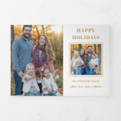 金ゴールドモダンハッピーホリデーズツーフォト 三つ折りクリスマスカード (カバー)