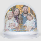 金ゴールドモダンハッピーホリデーズフォトスノーグローブ (正面)