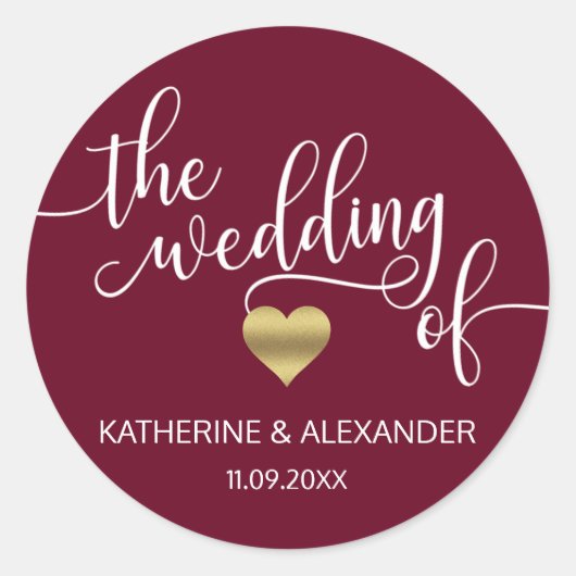 金ゴールドモダンハートは結婚アザラシの ラウンドシール (正面)