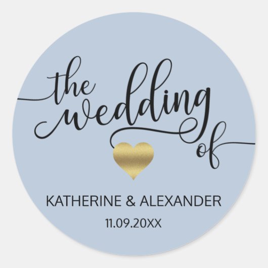 金ゴールドモダンハートほこりっぽい青結婚いアザラシ ラウンドシール (正面)