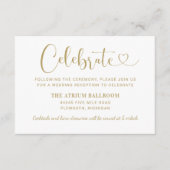 金ゴールドモダンハートスクリプトウェディング受付 エンクロージャーカード (正面)