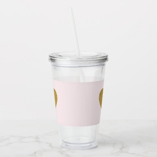 金ゴールドモダンハートパーソナライズされたモノグラムピンク アクリルタンブラー (左)