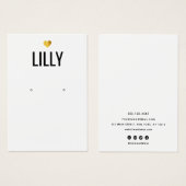 金ゴールドモダンハートホワイトイヤリング表示カード (正面&裏面)