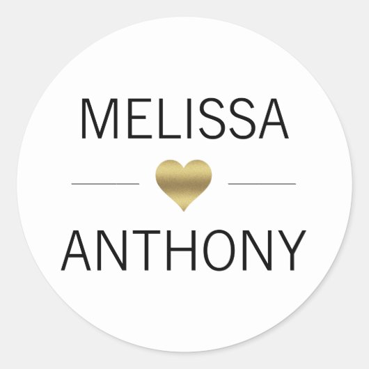 金ゴールドモダンハートホワ結婚イトのモノグラムシール ラウンドシール (正面)