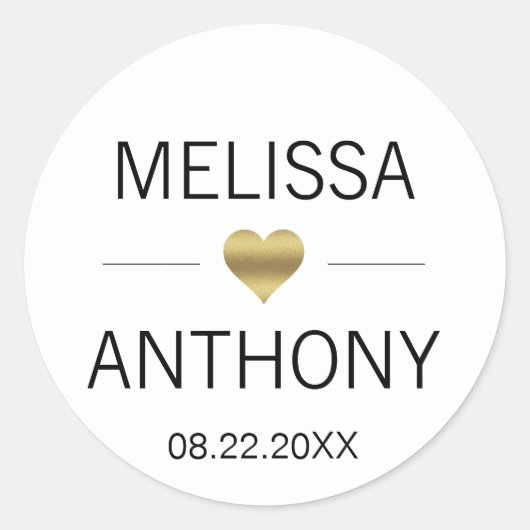 金ゴールドモダンハートホワ結婚イトのモノグラムシール ラウンドシール (正面)