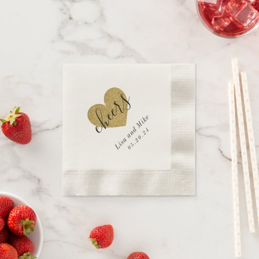 金ゴールドモダンハート応援ウェディングパーティー 縁ありカクテルナプキン (インサイチュ)