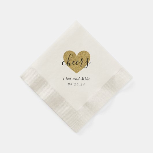金ゴールドモダンハート応援ウェディングパーティー 縁ありカクテルナプキン (角)