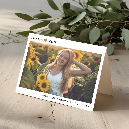 金ゴールドモダンハート折り畳み卒業サンキューカード サンキューカード