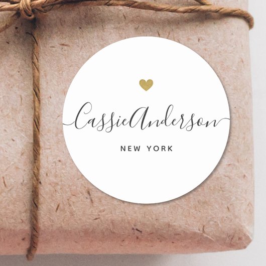 金ゴールドモダンハート書道ブランド名ホワイト ラウンドシール