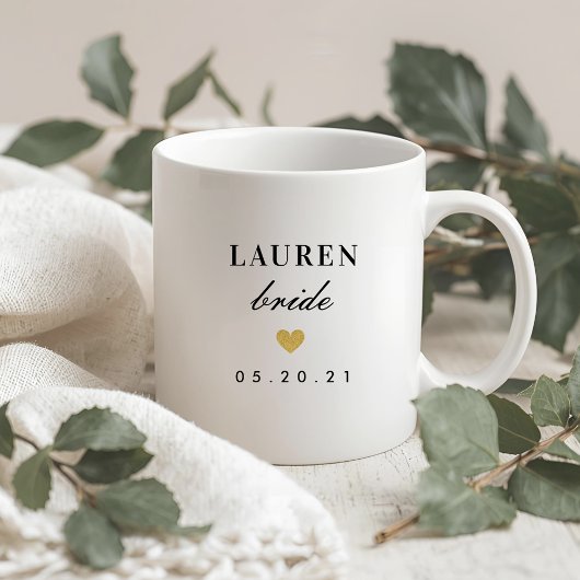 金ゴールドモダンハート花嫁 コーヒーマグカップ