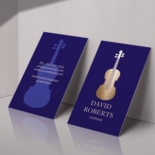 金ゴールドモダンバイオリン音楽先生バイオリニスト海軍 名刺