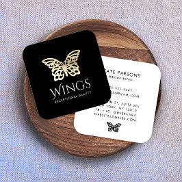 金ゴールドモダンバタフライブラック スクエア名刺