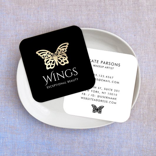 金ゴールドモダンバタフライブラック スクエア名刺