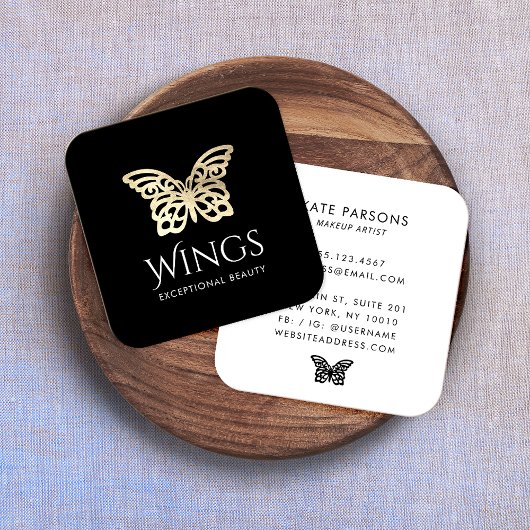 金ゴールドモダンバタフライブラック スクエア名刺