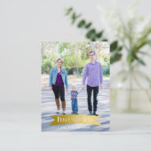 金ゴールドモダンバナーの平和と喜びの写真 シーズンポストカード (スタンド正面)