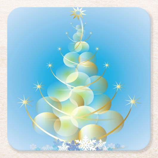 金ゴールドモダンバブルアートクリスマスツリー スクエアペーパーコースター (正面)