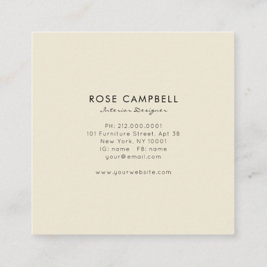 金ゴールドモダンバンブーグローブスクエアビジネスカード スクエア名刺 (裏面)