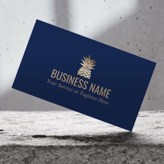 金ゴールドモダンパイナップルロエレガントゴ真夜中ブルー 名刺