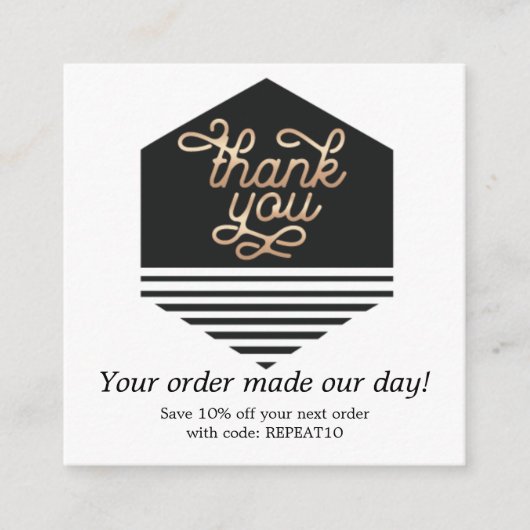 金ゴールドモダンパーソナライズされたオーダーサークルありがとうS スクエア名刺 (正面)