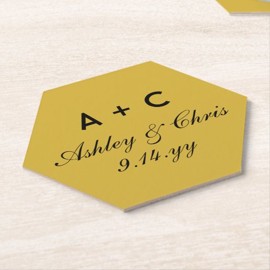 金ゴールドモダンパーソナライズされた披露宴 ペーパーコースター (アングル)