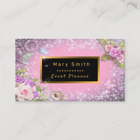 金ゴールドモダンパーティーピンク文字の名刺を追加 名刺 (正面)