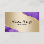 金ゴールドモダンパープルアゲートメイクアップアーティストヘアサロン 名刺 (正面)