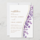 金ゴールドモダンパープルラベンダーイスラム結婚教徒 招待状 (正面)