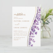 金ゴールドモダンパープルラベンダーイスラム結婚教徒 招待状 (スタンド正面)